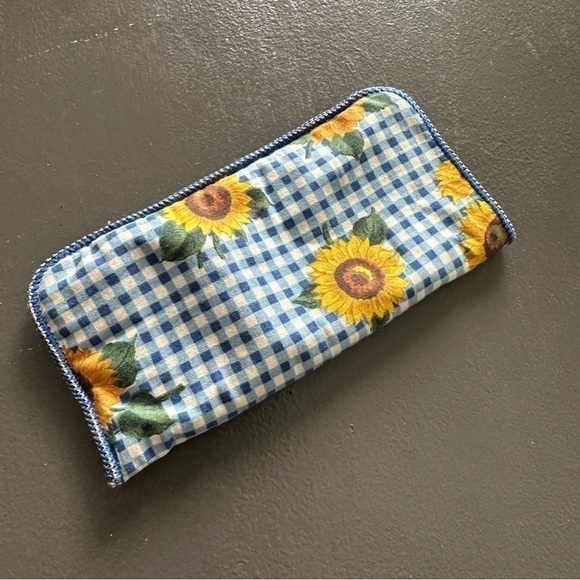 Fabric Glasses Sunflower Gingham Blue Checkered Eyeglass Case Reinforced Vintage - Picture 5 of 8